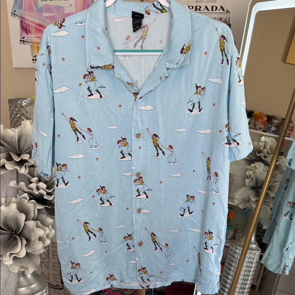 Disney Light Blue Button Down Shirt with Character Print